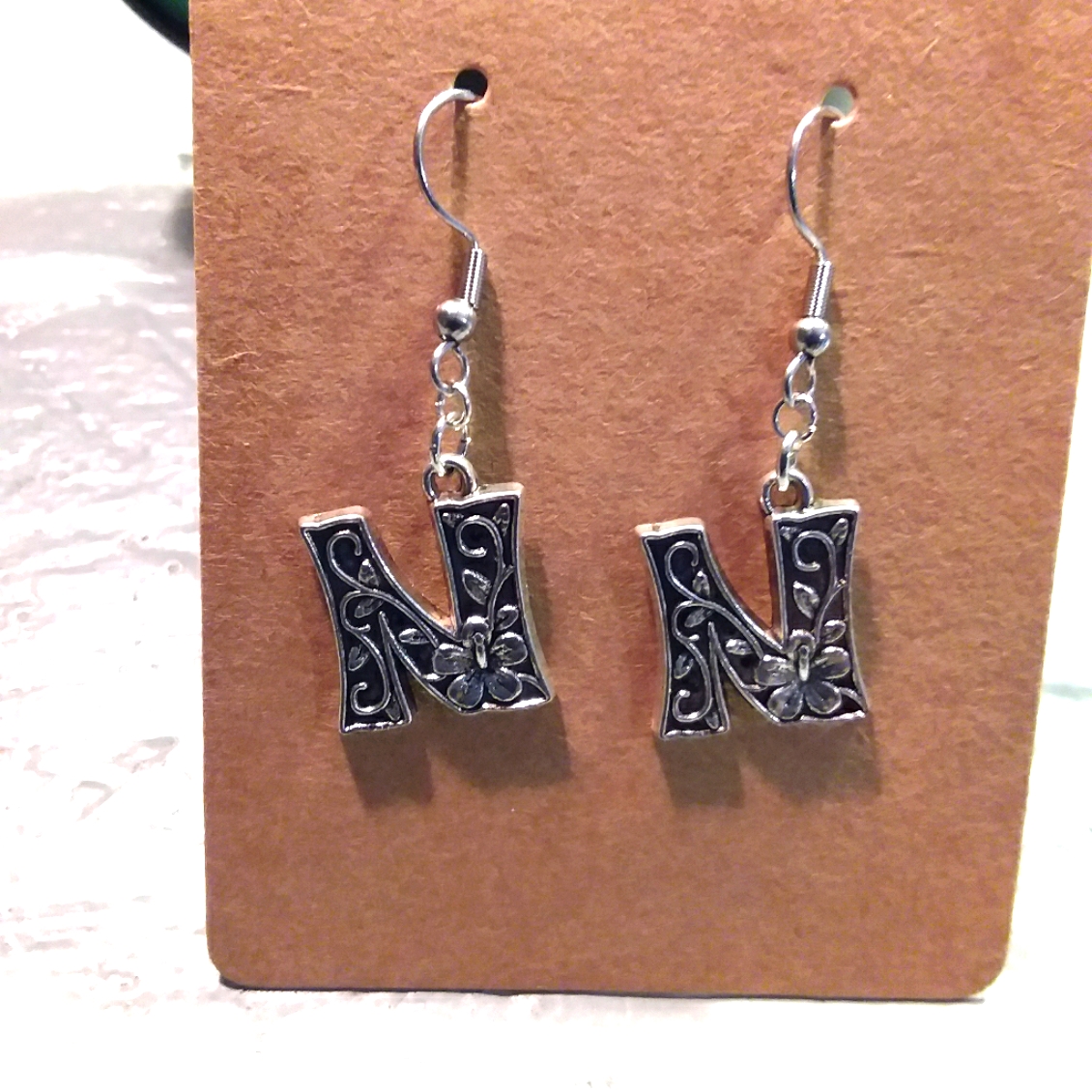 Initial "N" Earrings